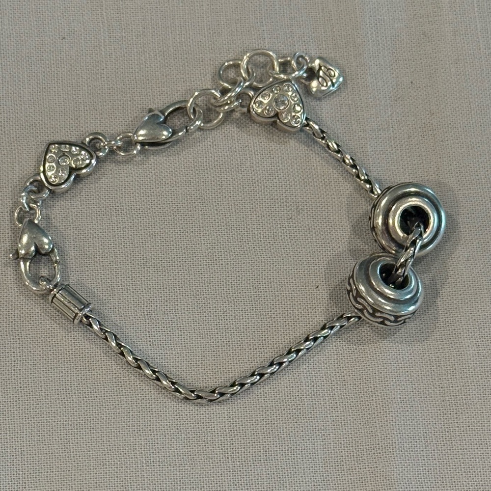 Brighton  Silver Heart slide Bracelet w/ 2 stopper beads